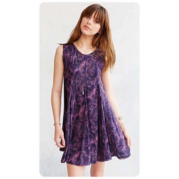 Ecote Urban Outfitters Paisley Trapeze Sleeveless Boho Mini Dress sz S - Picture 1 of 8
